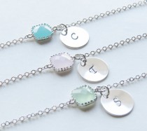 wedding photo - Birthstone & Initial Bracelet- Personalized Bracelet-Birthstone Bracelets-Choose your own color and initial.Bridesmaids Bracelets.