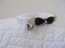 wedding photo - Wedding Cat Collar Bow Tie Cat Collar with Rhinetones and bell   Wedding Cat  Breakaway Collar Custom Made