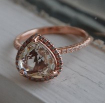wedding photo - 2.2ct Heart Champagne Sapphire 14k Rose Gold Pear Diamond Ring Engagement Ring