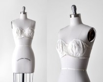 wedding photo - 1960's ivory bra. lace. 60 strapless bra. lingerie top. sheer bra. 38B 60's white bra.