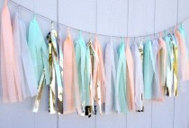 wedding photo - COOL PASTELS - Tissue Paper Tassel Garland - Party - Wedding - Baby Shower - Nursery