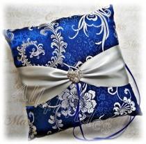 wedding photo - Royal Blue and Silver Wedding Ring Pillow, Blue and Grey Ring Bearer wedding ring cushion