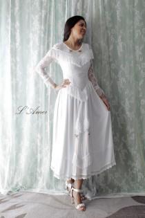 wedding photo - Luxury vintage style soft lace weddng dress with beautiful  White tassel and long lace sleeves Perfect for woodland wedding  AM198380978
