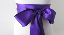 wedding photo - Reserved for TRSImages Regal Purple Ribbon Sash / Double Faced Ribbon Sash / Bridal Sash / Bridal Ribbon / Regal Purple