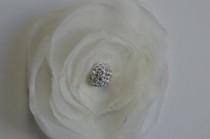 wedding photo - Chiffon Ranunculus- Ivory chiffon  fabric flower with micro pave brooch