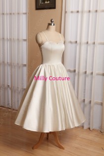 wedding photo - rockabilly wedding dress, simple wedding dress short, vintage wedding dress tea length, 1950's dress 50s wedding, wedding dress 1950,