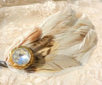 wedding photo - Ivory Natural Feather Fascinator, Wedding Jewel Hair Clip, Hair Accessory, Tribal Steampunk Bride
