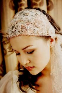 wedding photo - SALE WAS 155GBP now 100GBP bridal beaded cap veil tied cap veil ADELLE vintage wedding