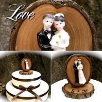 wedding photo - Rustic wedding cake topper vintage bride groom wooden toppers country fall weddings