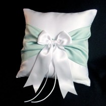 wedding photo - White or Ivory Wedding Ring Bearer Pillow Mint Green Accent