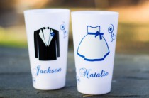 wedding photo - Flower girl gift, junior bridesmaid or ring bearer, LED light up tumbler, Personalized dress and tux glasses