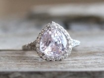 wedding photo - 3.48 Ct. Heart/Pear Cut Lavender Sapphire Split Shank Diamond Engagement Ring in 14K White Gold