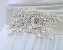 wedding photo - Bridal Sash, Wedding Sash in Pale Champagne, Ivory, Cream  With Lace, Crystals and Cultured Pearls, Rhinestones, Bridal Belt, Colors Choices
