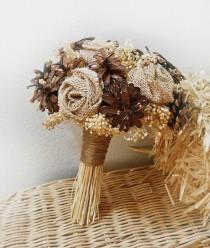 wedding photo - Rustic Pinecone, Burlap & Wheat Bouquet, Rustic, Country, Bohemian, Woodland, Style Weddings. Made to Order.
