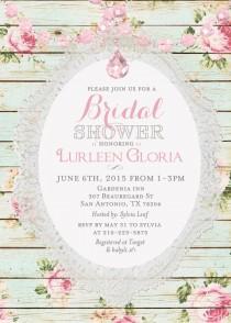 wedding photo - Vintage Shabby Chic Floral Crystal Garland Bridal Shower Invitation Printable Digital - ANY EVENT