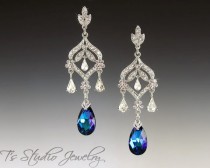 wedding photo - DAPHNE Blue Crystal Chandelier Bridal Earrings - Stones available in several colors