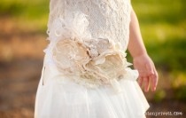 wedding photo - Gorgeous Cream and Ivory Handmade Double Flower Sash Wedding Sash Pregnancy Maternity Sash Vintage Lace