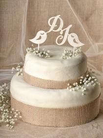 wedding photo - Rustic Cake Topper, Wood Cake Topper, Monogram Cake Topper, Lovebirds  Cake Topper, Wedding Cake Topper,