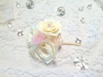 wedding photo -  Ivory and pink corsages, Pin on corsage, Wedding corsage, Groomsmen boutonnieres, Ivory lapel pin, Buttonhole flower, Prom boutonniere