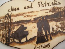 wedding photo - Romantic Wedding Cake Topper -Silhouette Couple with Lake, Trees, Piano and Moon -Personalizable Pyrography