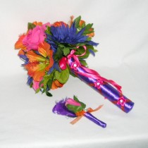 wedding photo - 50% OFF COUPON CODE, Tropical Destination Wedding Bouquet With Complimentary Matching Boutonniere