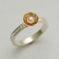 wedding photo - Sterling Silver Ring, rose gold ring, engagement ring, single pearl ring, twotone ring, hammered ring, dainty ring, Pure and innocent R1324A