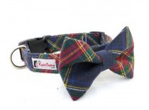 wedding photo - Red, Green, Navy Blue and Yellow Plaid Dog Collar (Bow Tie Sold Separately)
