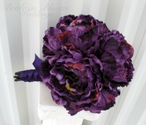 wedding photo - Silk Wedding bouquet Purple peony Brides bouquet