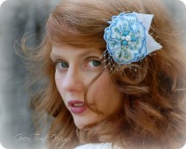 wedding photo - Blue Bridal Hair Flower Corsage Brooch Vintage Retro Pinup Hair Flower