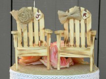 wedding photo - Adirondack Chair Wedding Cake Toppers, Rustic Beach Wedding Cake Topper, Wood Chair Burlap Coastal Wooden Seaside Ocean Nautical Cake Topper