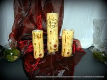 wedding photo - Rustic Cedar Candles-My dimpled Wedding unity candles - Anniversary  candles-Set of 3 hand-made candle Holders-Initials and Date Included