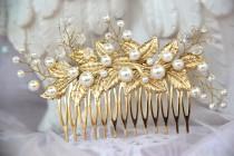 wedding photo - golden comb, pearl headband, bridal hair comb