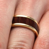wedding photo - 10k Unique Mens Wood Ring With Dalmata Wood Inlay,Titanium Jewelry, Mens Wedding Band