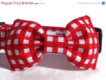 wedding photo - DADS DAY SALE Dog Bow Tie in Red and White Gingham Check for Small to Large Dogs