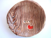 wedding photo - Faux Bois Initials and Heart Carved into Tree Dish