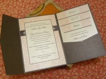 wedding photo - Pink Damask Wedding Invitations - Elegant Vintage Romantic Baroque Invitation - Charcoal Pocket folder & Pink Brocade or any colors
