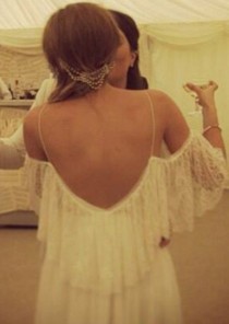 wedding photo - Beautiful Low Back, Off The Shoulder, French Lace Wedding Dress For The Boho Bride