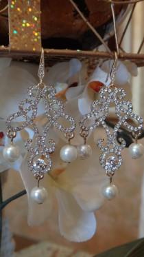 wedding photo - Jeweled Pearls Swarvoski Crystal Earrings, Chandelier Earrings, Wedding Jewelry, Bridal Earrings, Crystal Earrings, Dangle Earrings