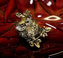 wedding photo - Owl Gold Brooch, Rhinestone Brooch,  Pin Brooch,Antique Style Brooch