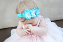 wedding photo - Baby headband, Baby headbands, Flower headband, Pearl headband, Prom headband, Easter Headband, baby girl headband, Blue Flower Headband