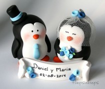 wedding photo - Penguin Wedding Cake Topper Custom