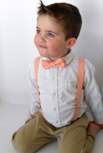 wedding photo - Peach Bowtie and Suspenders Set - Infant, Toddler, Boy
