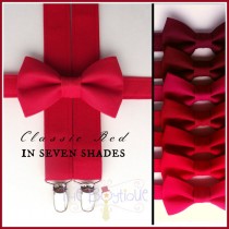 wedding photo - Red Bow Tie and Suspenders:  Boys Red Suspenders, Solid Red, Toddler Suspenders, Poppy, Crimson, Cherry, Apple, Ring Bearer
