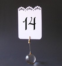 wedding photo - 10 Double Sided Printed Table Number Cards Wedding  Elegant Scallop Cut Out Design