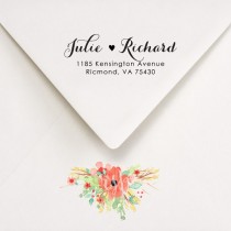 wedding photo - Return Address Stamp - Wedding invitations - calligraphy style - Julie and Richard design