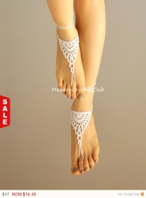 wedding photo -  15% OFF White lace Barefoot Sandals,beach wedding,bride and bridesmaid gift,lace shoes,legwear,summer wedding accessories,victorian lace, br