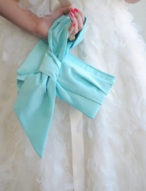 wedding photo - Blue Bridal Clutch - The Elle Jane Clutch in Satin, Bridal Bag, Wedding Purse, Bridesmaids Big Bow Clutch, aquamarine cockatoo Wedding