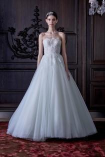 wedding photo -  Monique Lhuillier 2016 Wedding Dresses Ball Gown Appliqued Tulle Pastels Vestido De Noiva with Sweetheart Neck Bridal Ball Gowns Custom Online with $125.5/Piece on Hjklp88's Store 