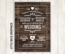 wedding photo - Rustic Wedding Invitation, Wood Printable Wedding Invitation, Wedding Invitation with RSVP, any color, free customizations