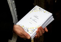 wedding photo - Wedding Program Template - DOWNLOAD Instantly - EDITABLE TEXT -Chic Bouquet Foldover (Yellow & Gray) (Microsoft Word Format )